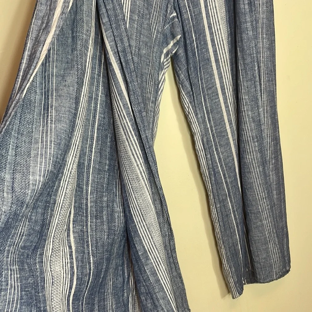 Express striped high rise linen blend wide open slit summer pants - Picture 4 of 10